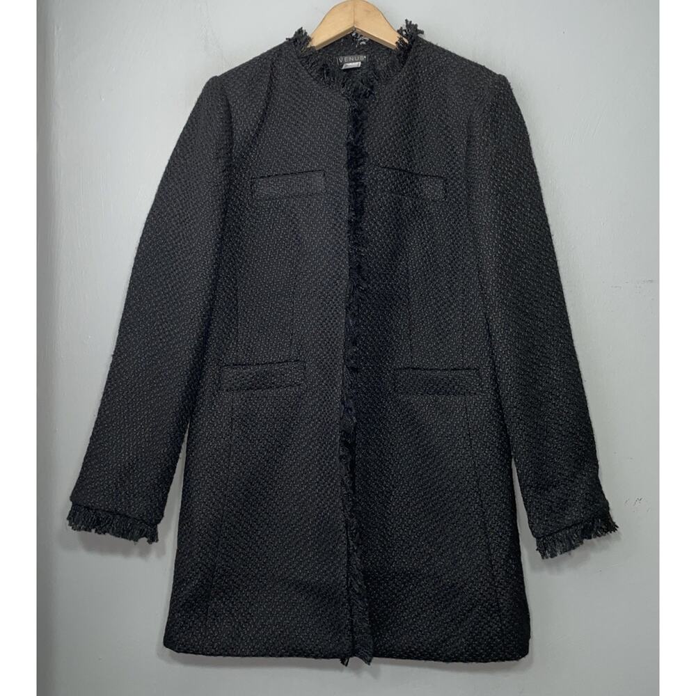 Venus Black Tweed Longline Jacket Size 12 Fringe Semi Formal Career Event Office